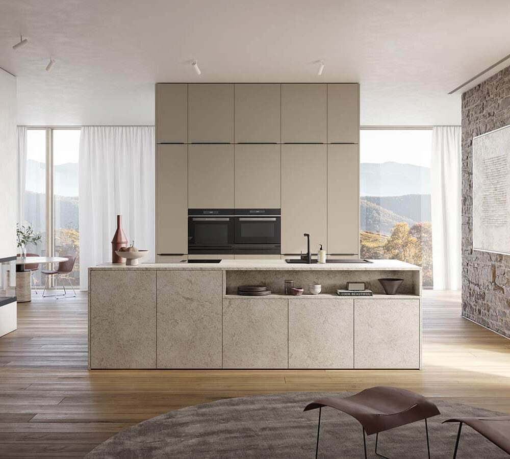 Elementa Design Inselküche Sandgrau