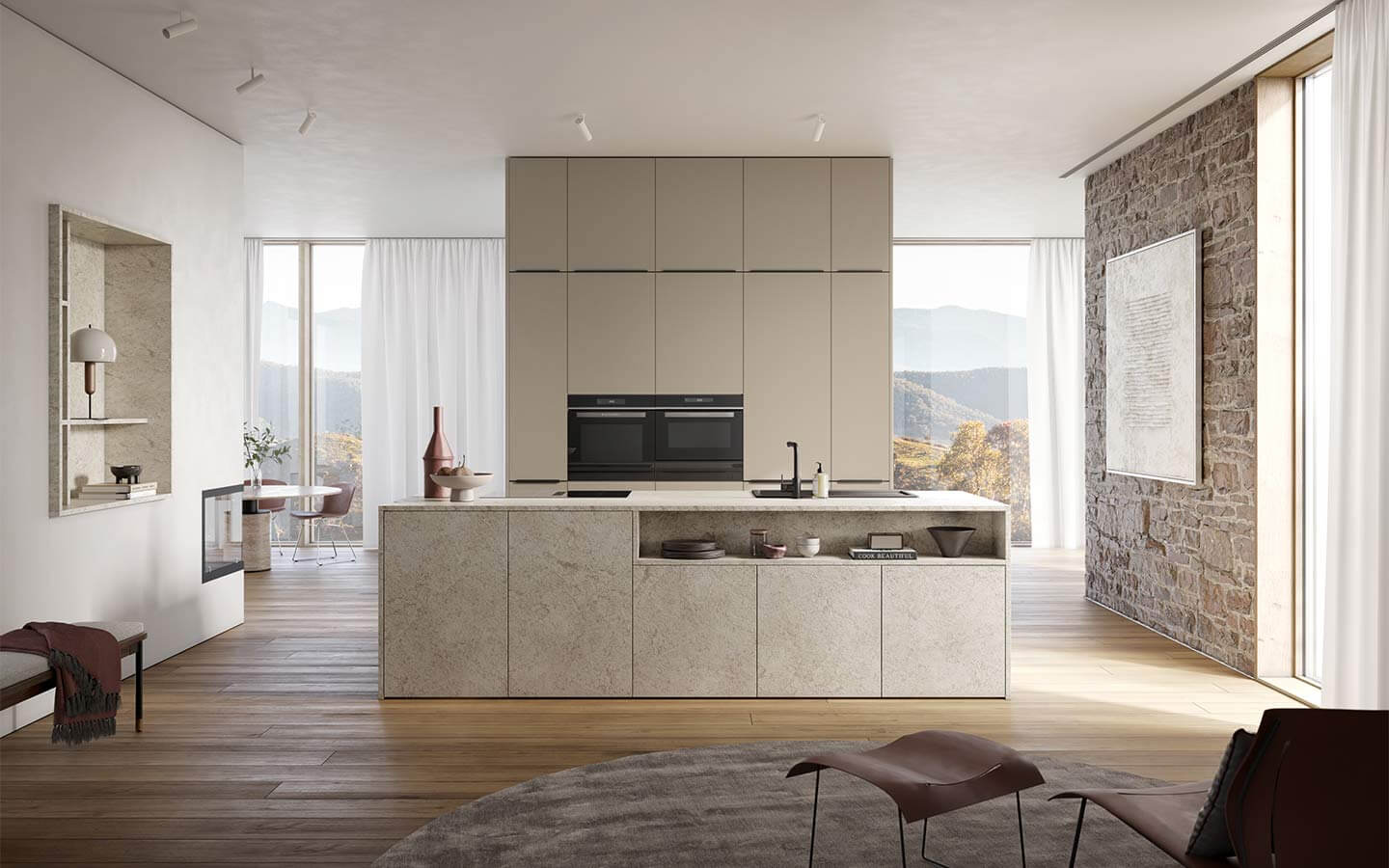 Elementa Design Inselküche Sandgrau