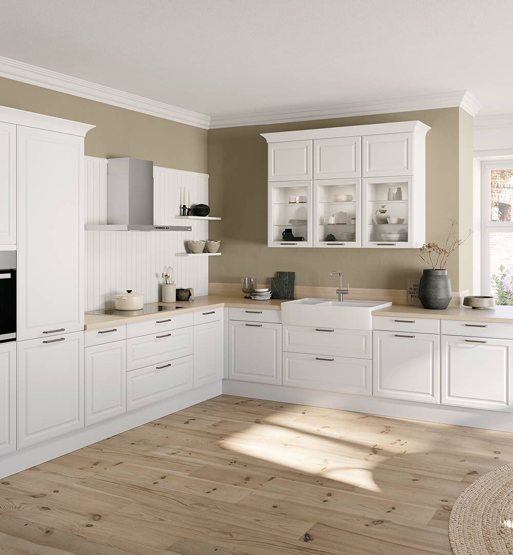 Elementa L-Küche Landhausstil weiß matt