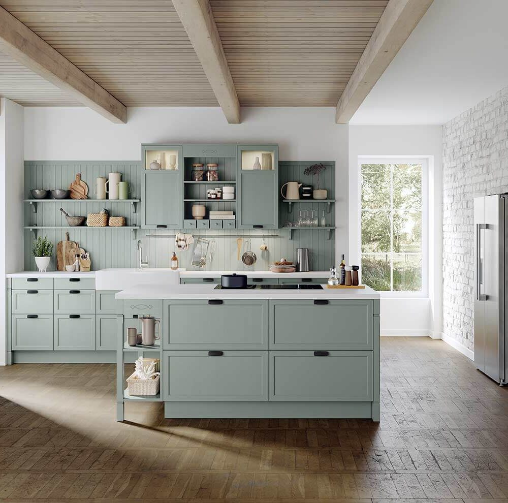 Elementa Landhaus Inselküche mintgrün