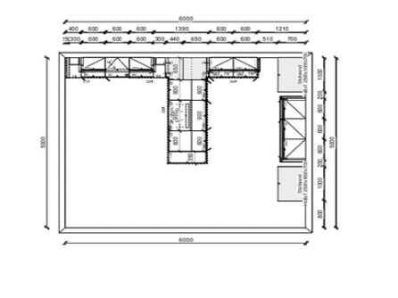 Grundriss Häcker graue Landhausküche mit Halbinsel