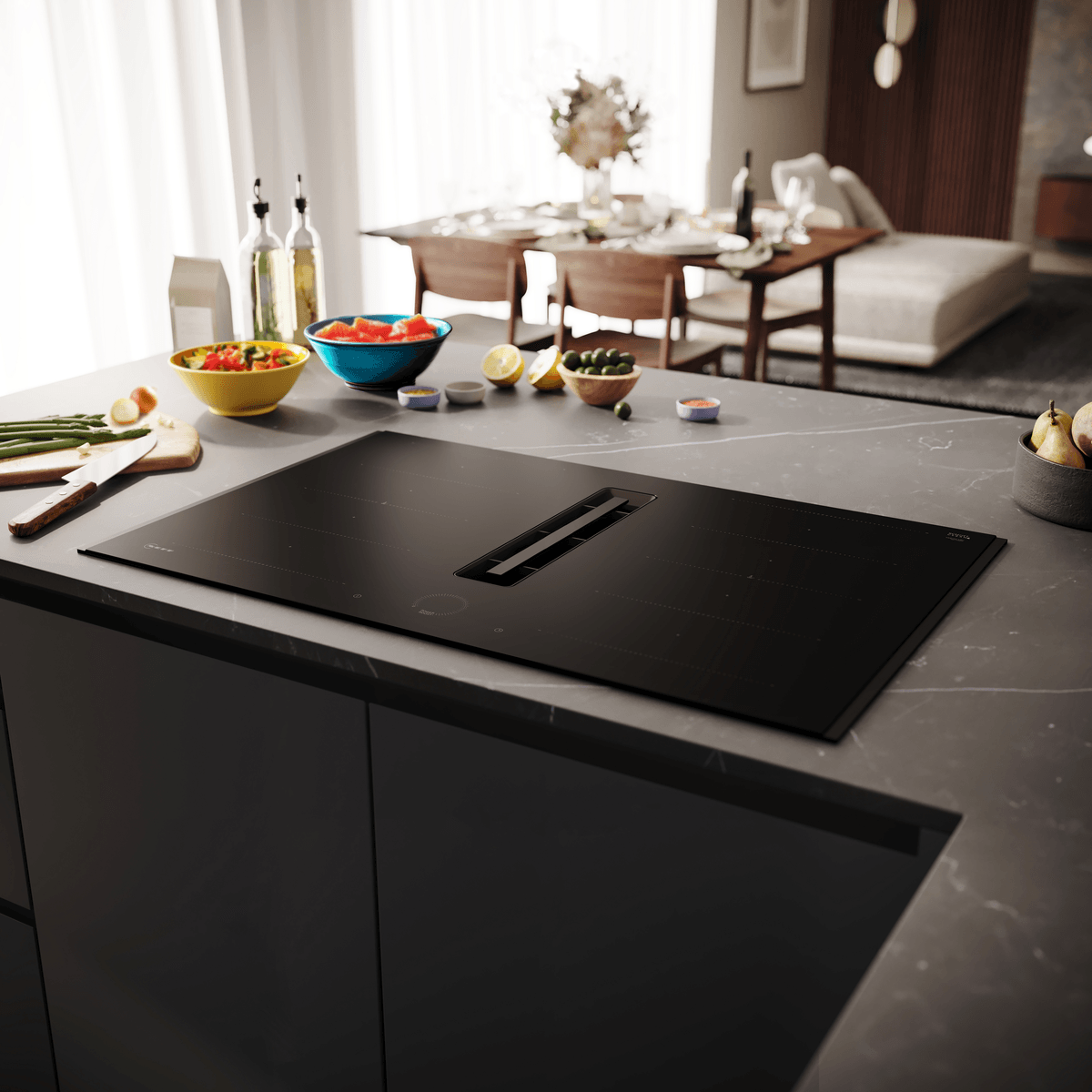 Neff-induktionskochfeld-mattschwarz-mit-Muldenluefter Neff Neuheiten 2026