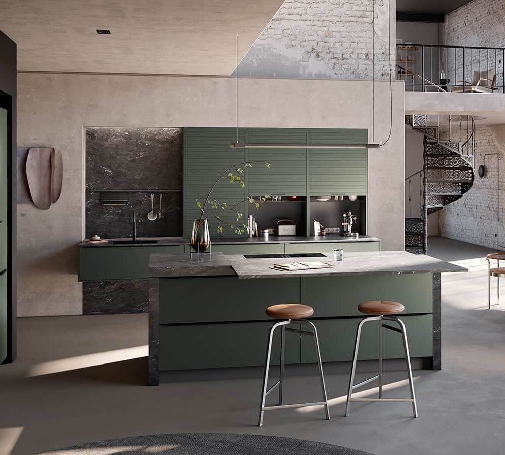 Neola Design Inselküche Olivgrün