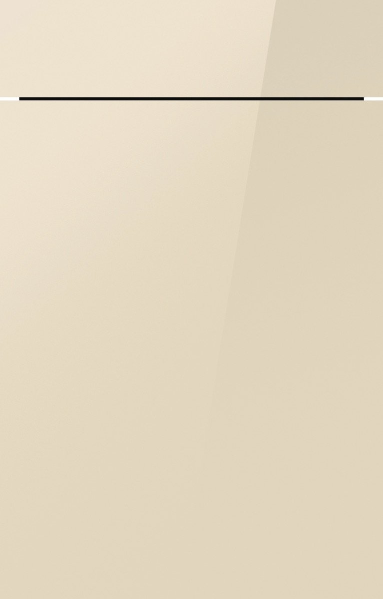 Hochglanzfront TOP BRILLANT Crema-magnolie der Häcker Moderne L-Küche crema-magnolie